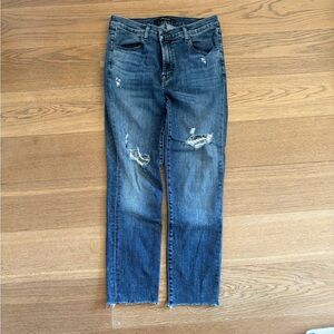 J Brand High-Rise Distressed Dark Blue Jeans